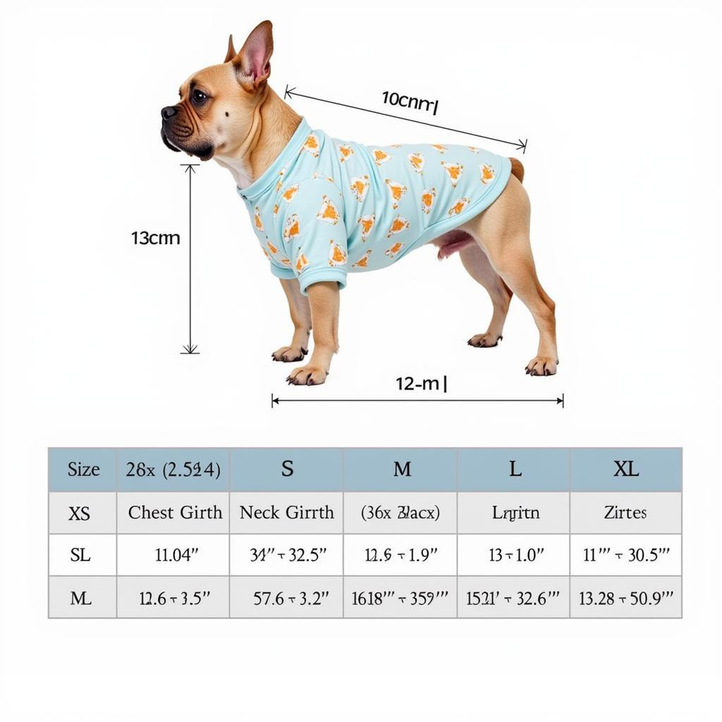 French Bulldog Pajamas Size Chart