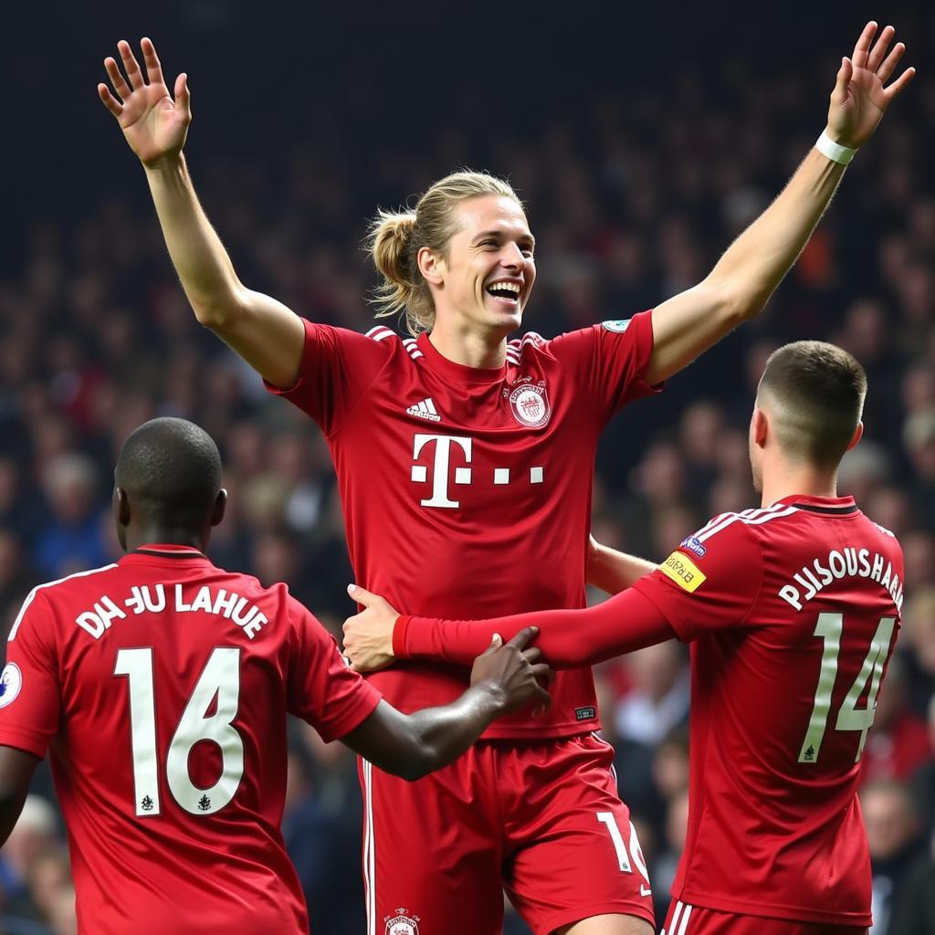 Frenkie de Jong celebrating a goal with his FC Barcelona teammates, highlighting his passion and contribution to the team.