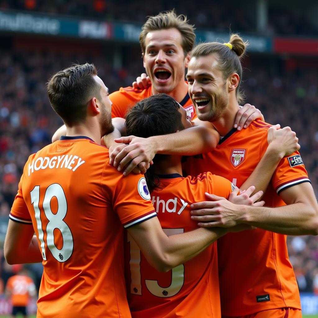 Frenkie de Jong Celebrating Goal with Teammates