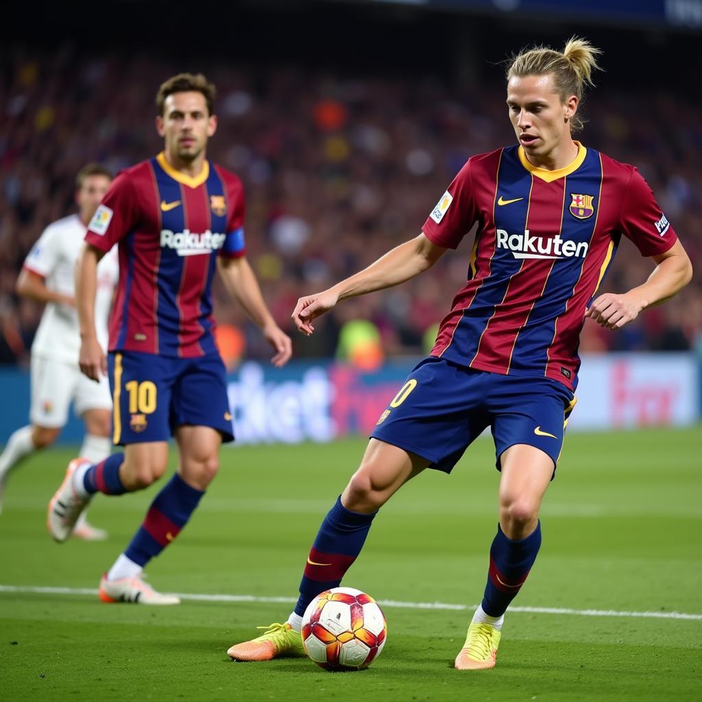 Frenkie de Jong Executing a Mini Triple with Barcelona Teammates