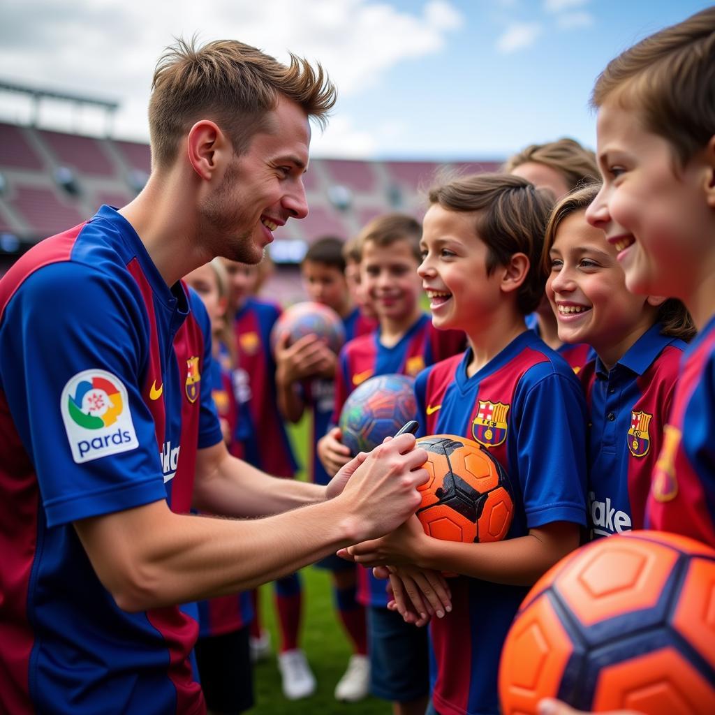 Frenkie de Jong signing autographs for kids