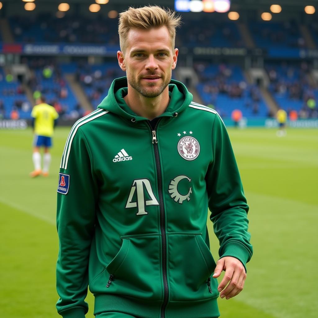 Frenkie de Jong wearing the 2nd Archive Hoodie on the field