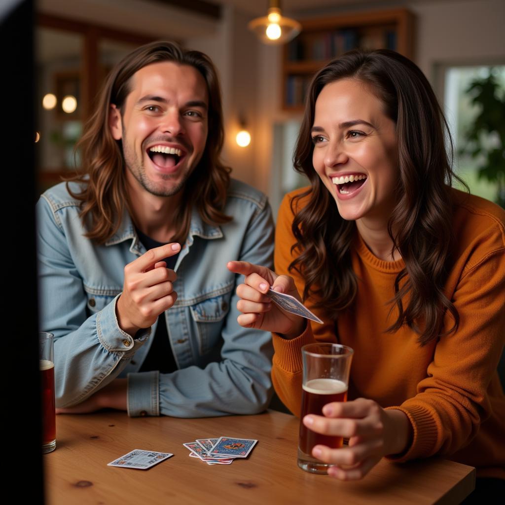 Friends Enjoying Football Card Game Drinking