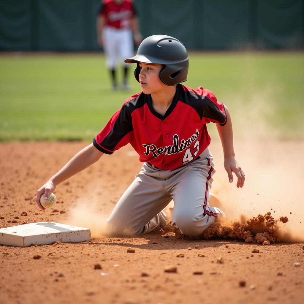 Friendship League Baseball Player Sliding into Base