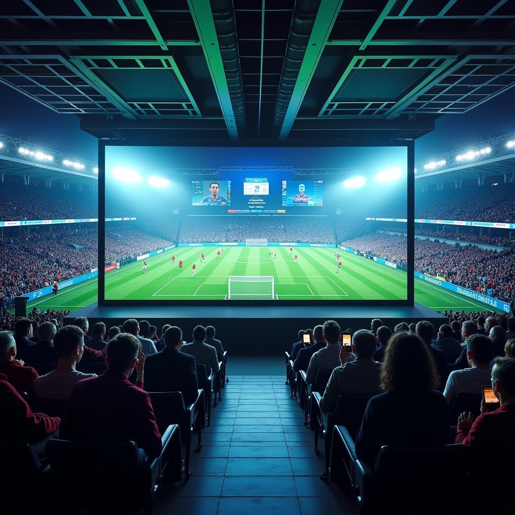 Futuristic stadium screen with augmented reality features