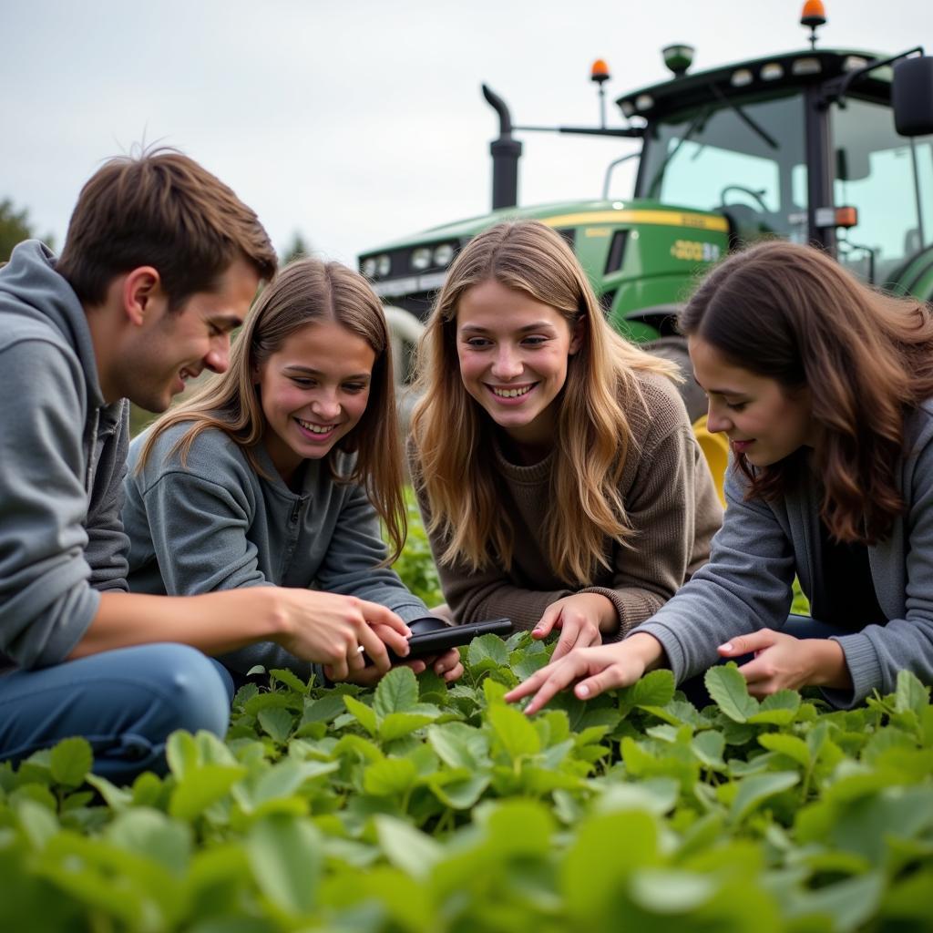 Young people learning about modern farming techniques