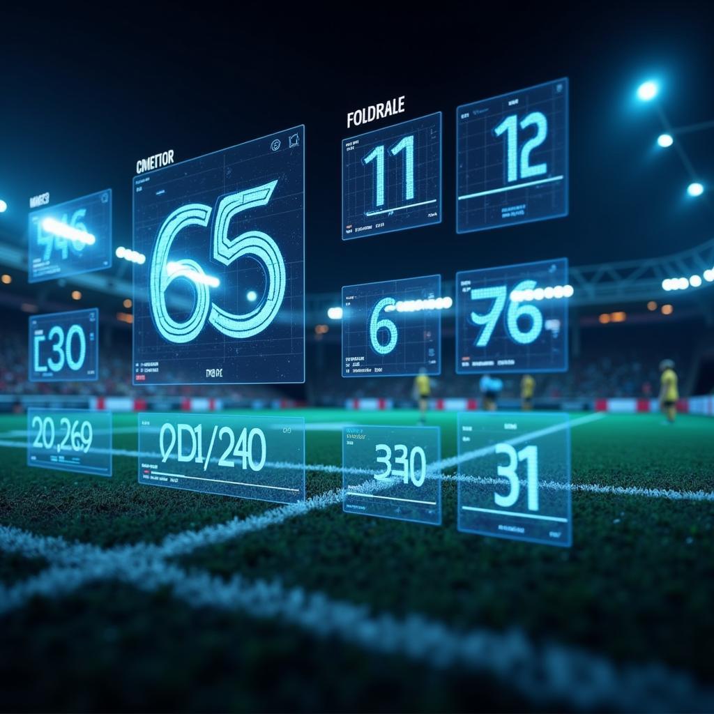 Futuristic Football Data Analysis Interface Displaying Numbers 63 11 7 240 367