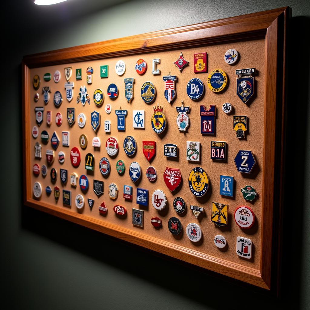 A beautifully organized display of gameday pins showcasing a diverse collection.