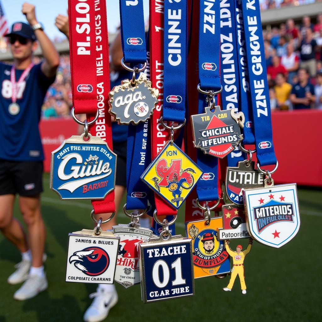 Fans proudly displaying their gameday pins, showcasing team spirit and camaraderie.