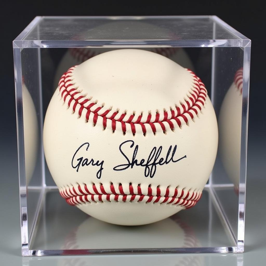 Gary Sheffield Autographed Baseball in a Display Case