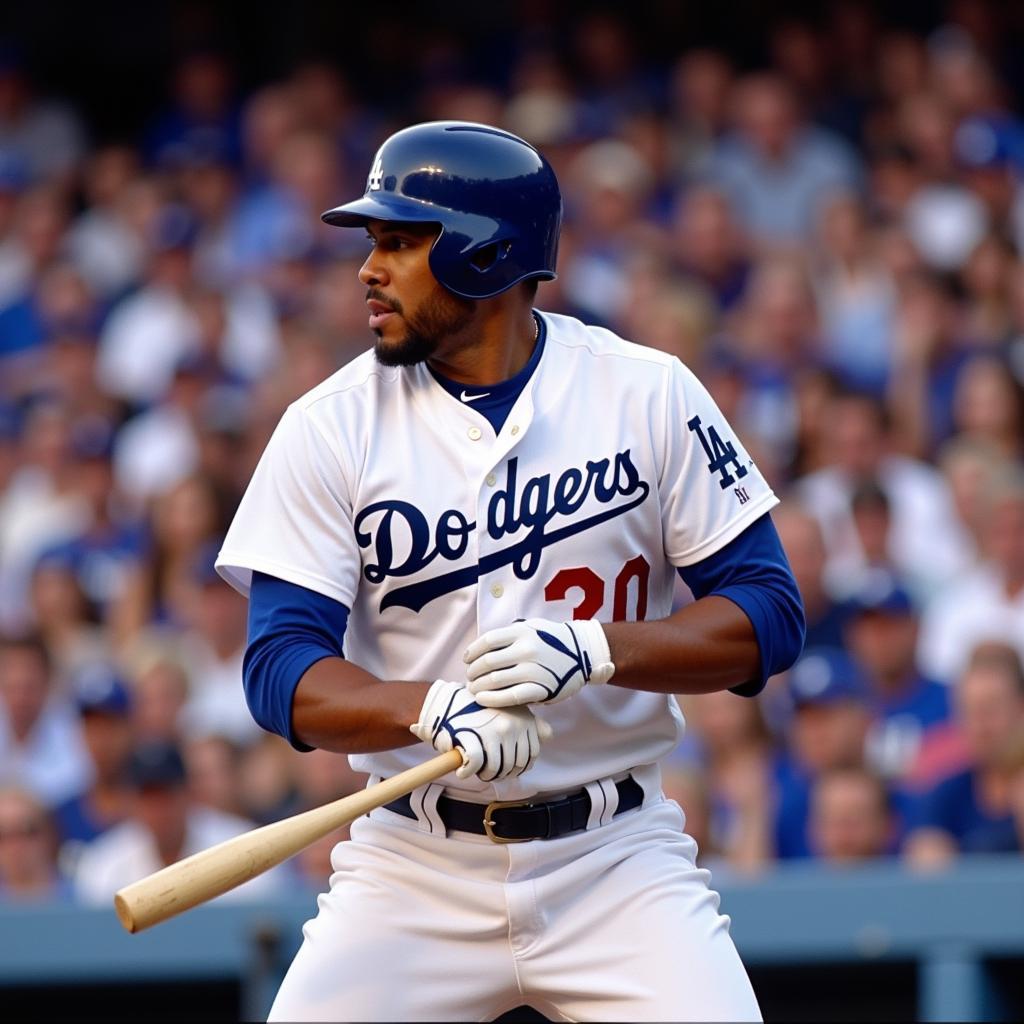 Gary Sheffield hitting in his Dodgers jersey