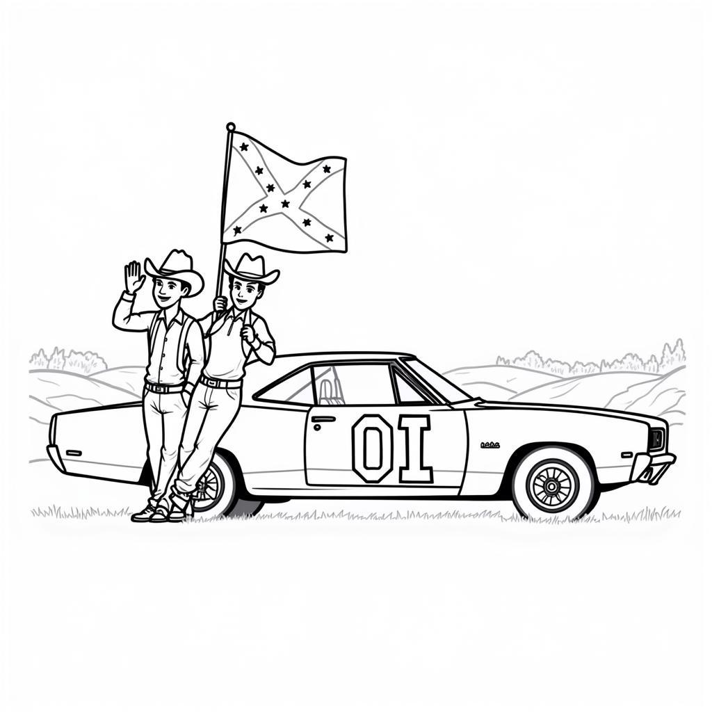 General Lee Coloring Sheet with Bo and Luke Duke