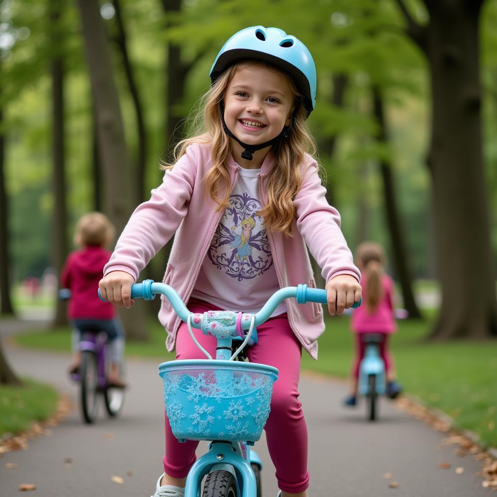 Girl Riding Frozen Bike in Park