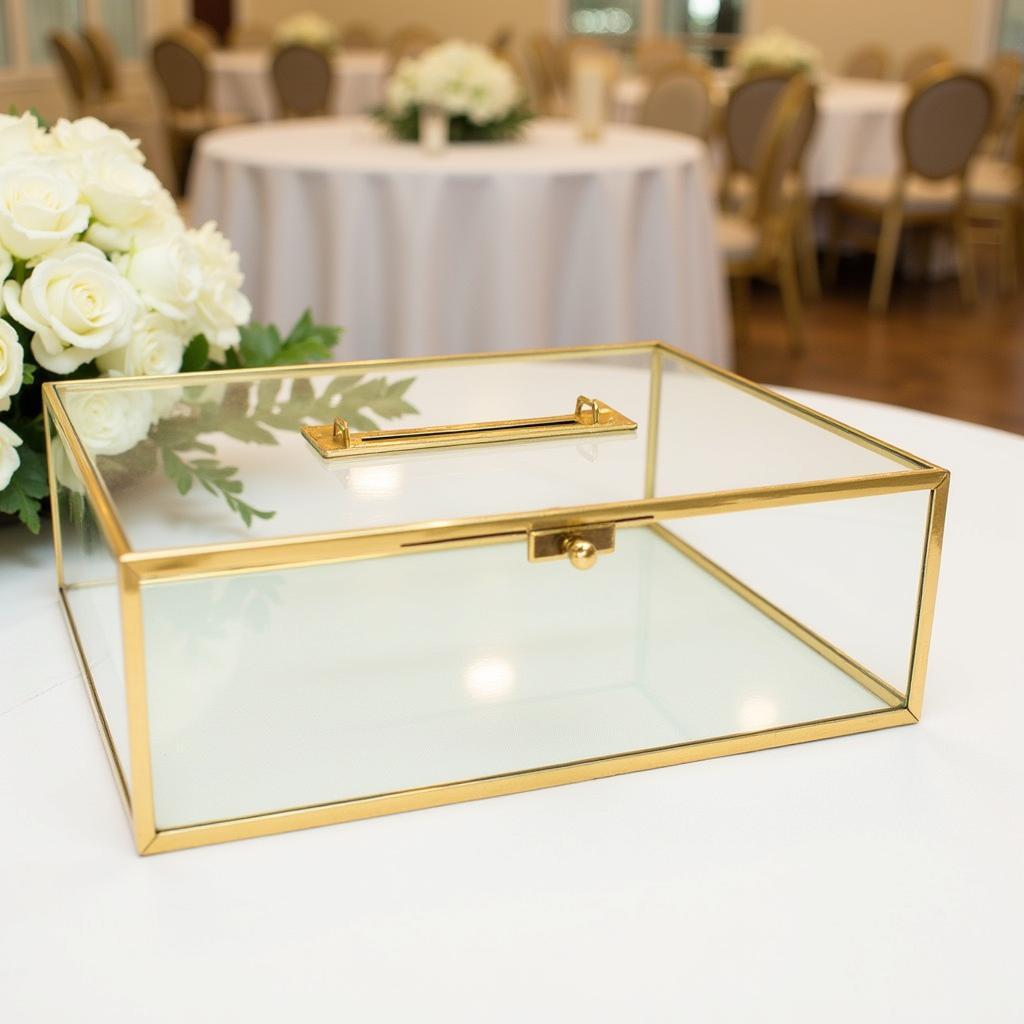 Rectangular Glass Gold Card Box for Wedding