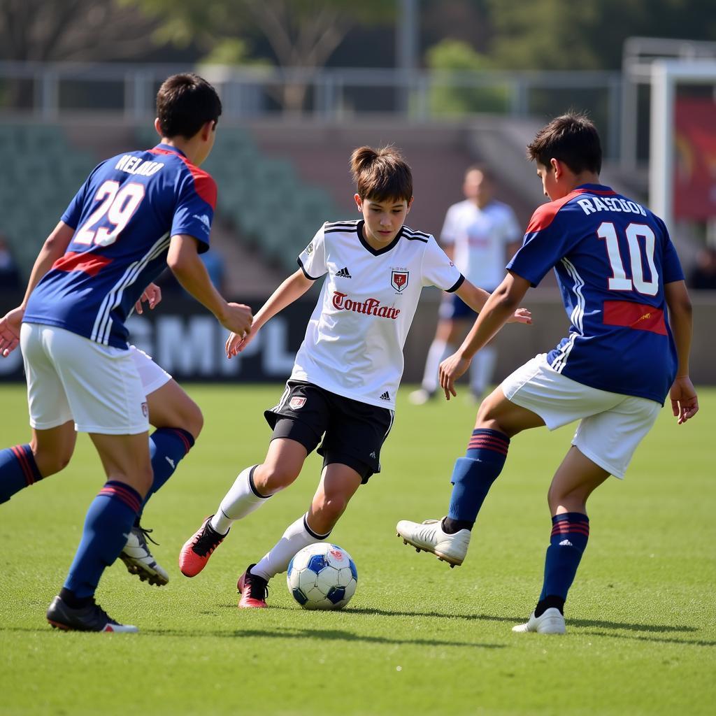 A midfielder controlling the ball during a Greater Milwaukee Power League match.