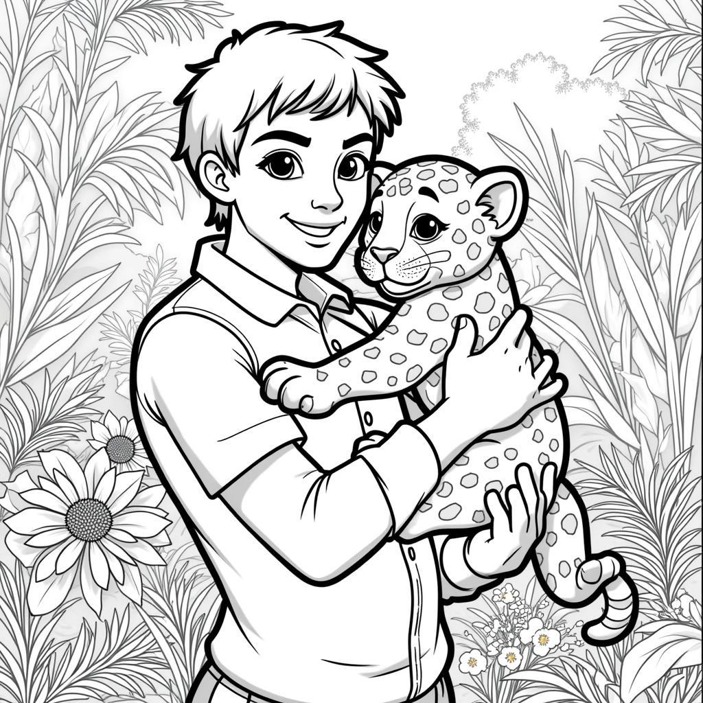 Go Diego Go Colouring Page: Diego Rescuing a Baby Jaguar