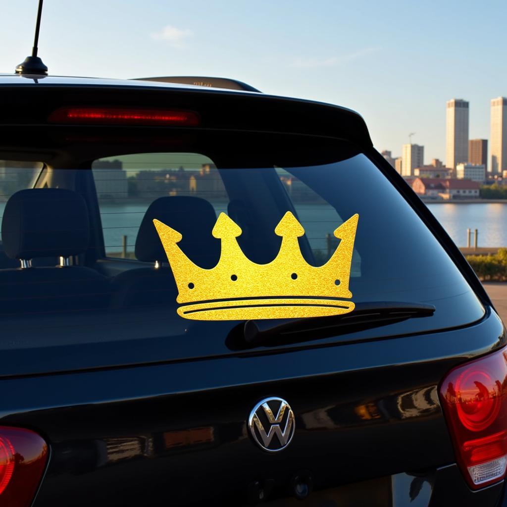 Gold Decal Crown on a Car Window