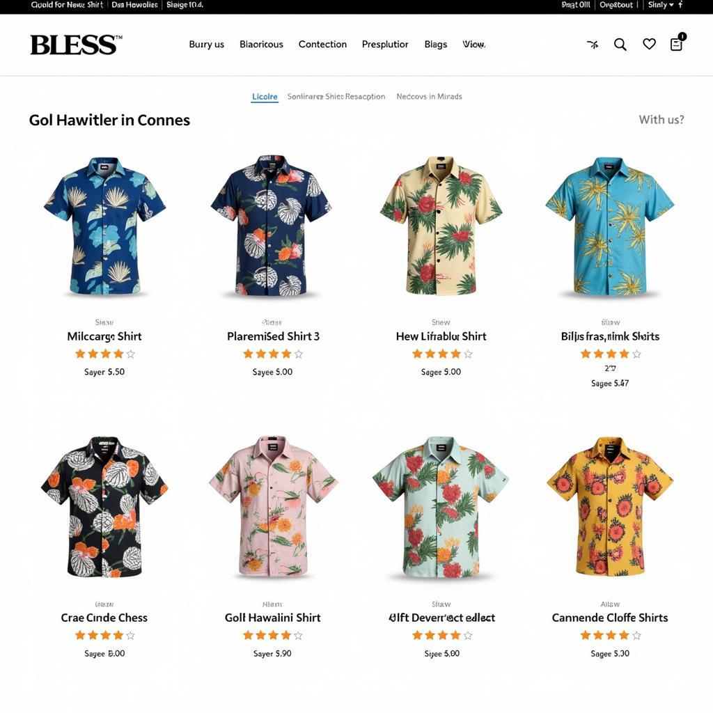 Different golf Hawaiian shirts displayed on a website