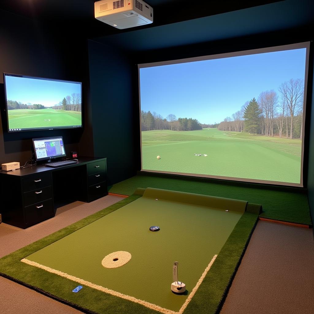 Golf simulator installation in an Atlanta home showcasing a comprehensive setup