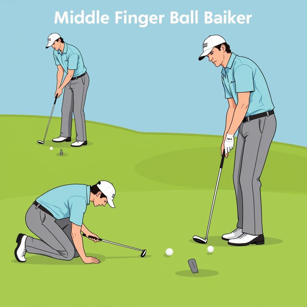 Golfer demonstrating the use of a middle finger ball marker in their putting routine