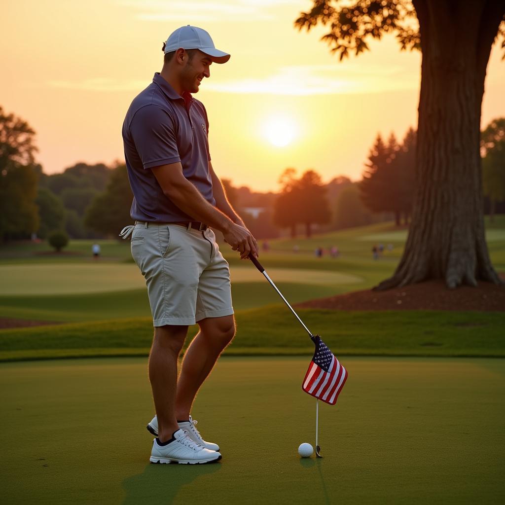 Golfer with American Flag Head Cover