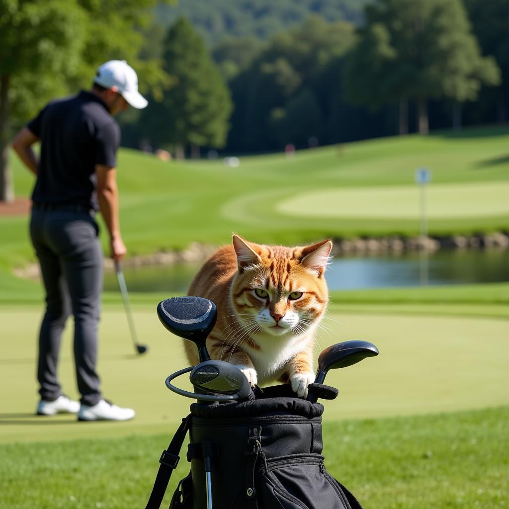 Golfer using a cat driver headcover