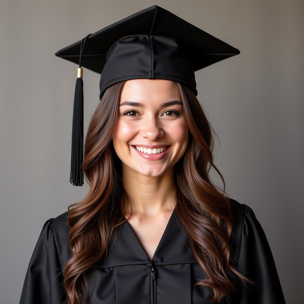 Graduate wearing a Grad Headband with Cap and Gown