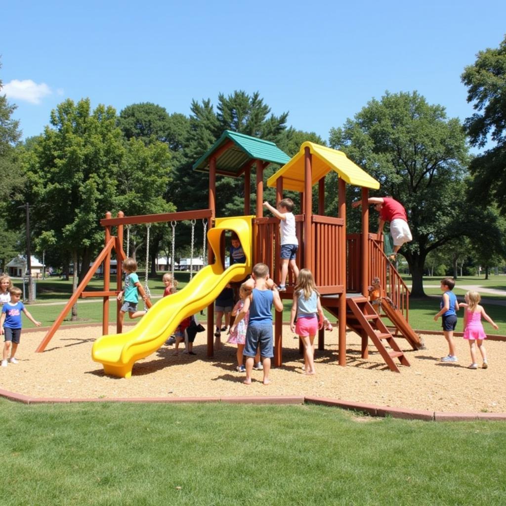 Children playing on the playground at Grand Slam Park St. Peters MO