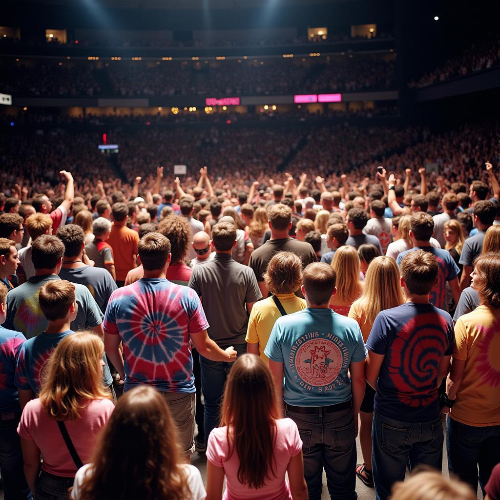 Grateful Dead Fans Wearing Tie Dye Shirts at a Concert