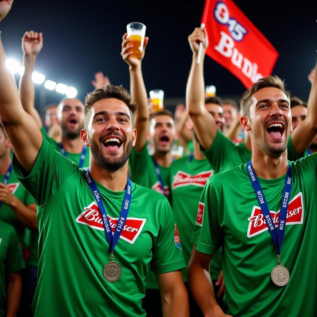 Green Budweiser Shirt Worn by Soccer Fans