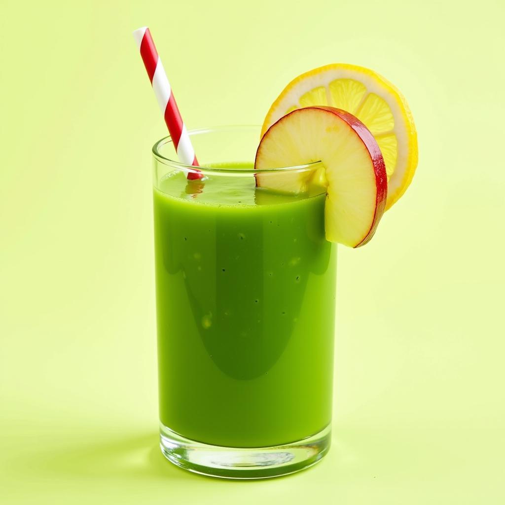 Green juice with apple and lemon slices