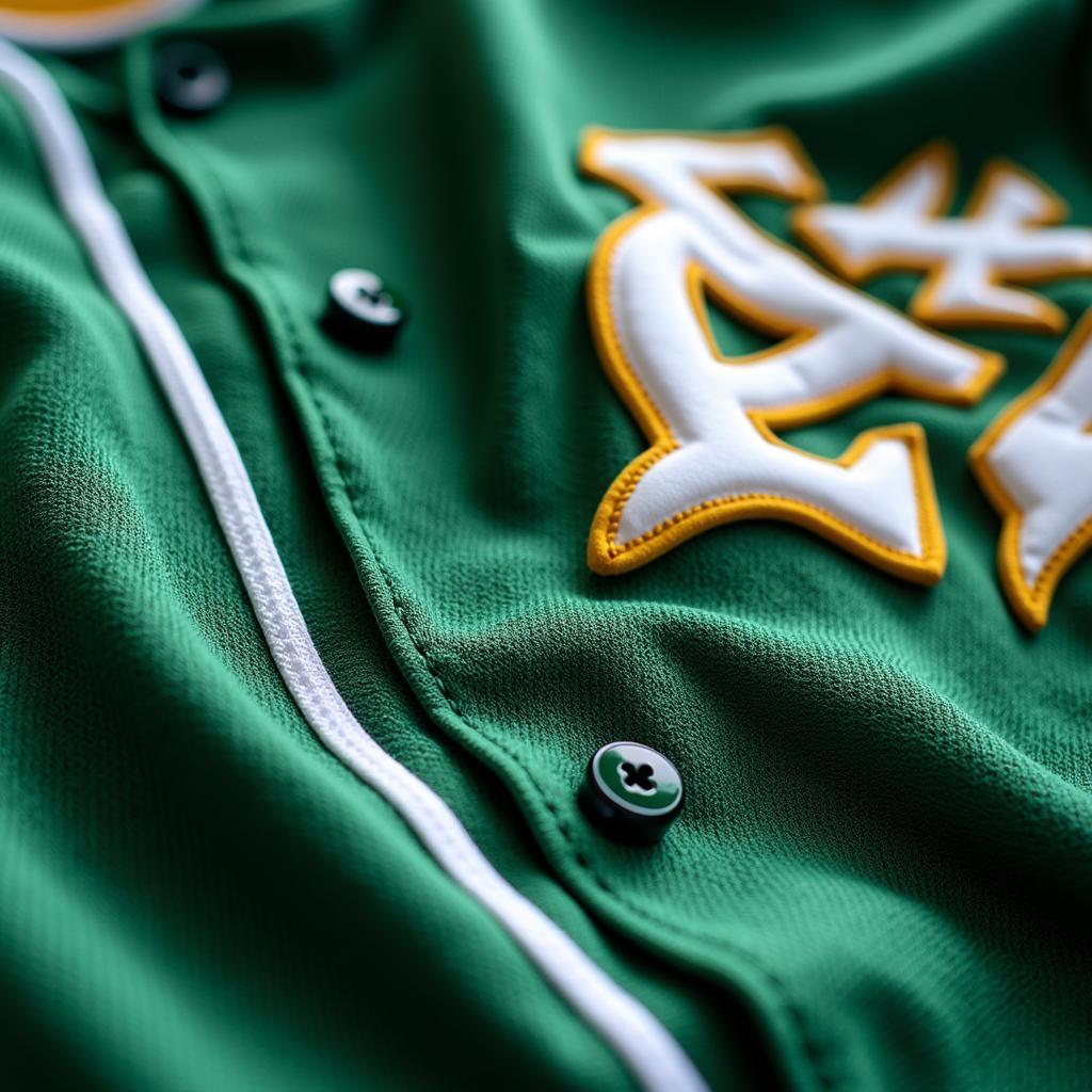 Close-up of a Green and White Baseball Jersey