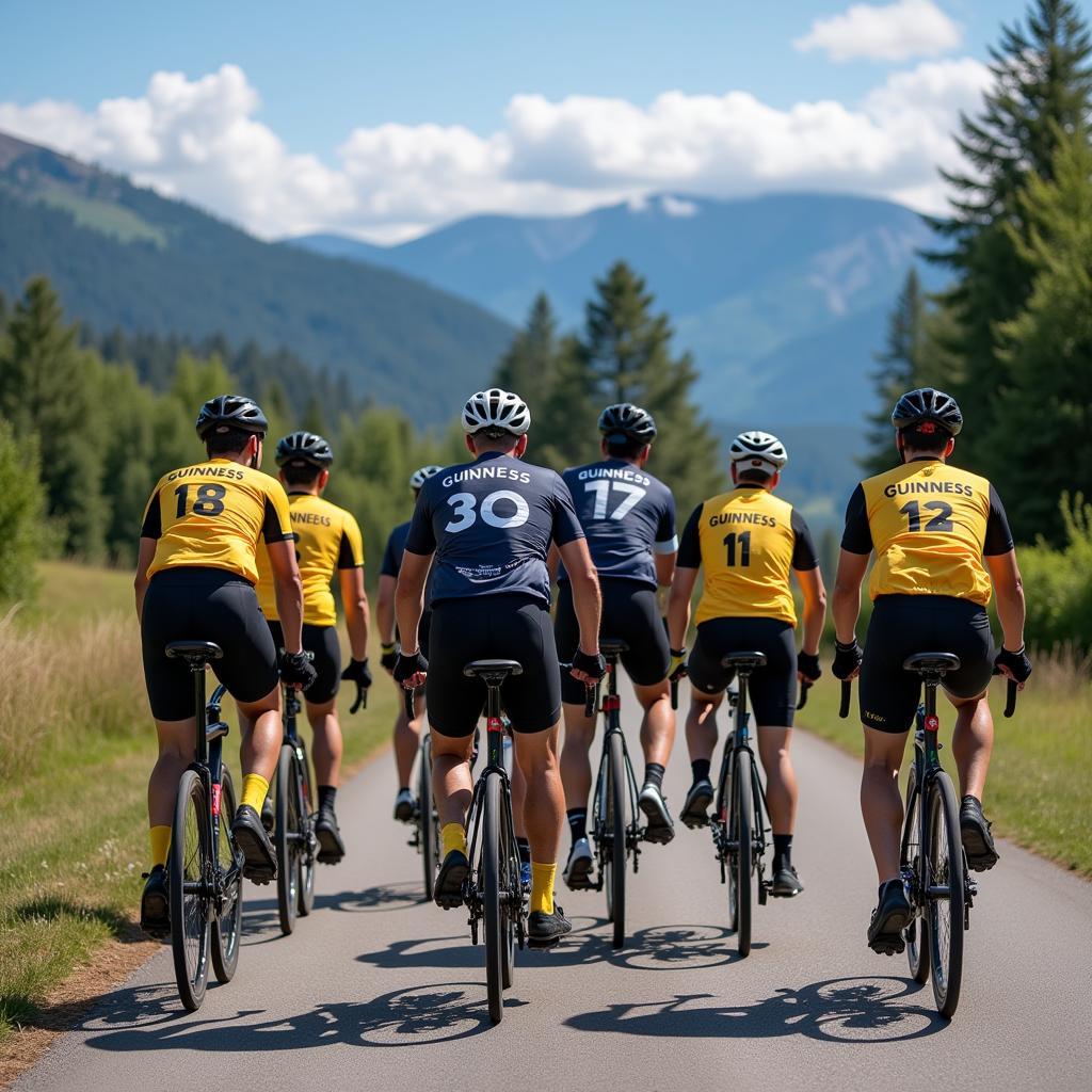 Cyclists Wearing Guinness Jerseys on a Group Ride