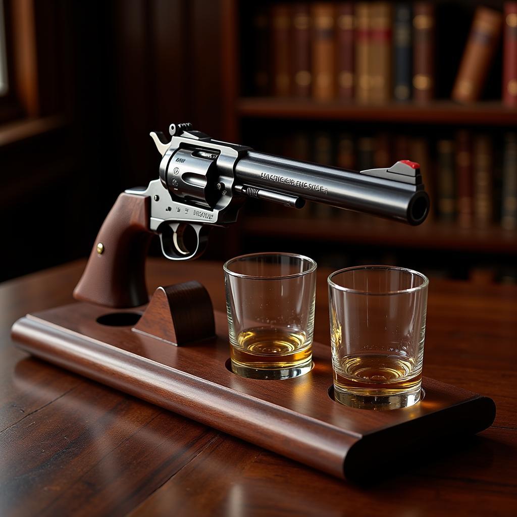 Wooden and Metal Gun Whiskey Holder