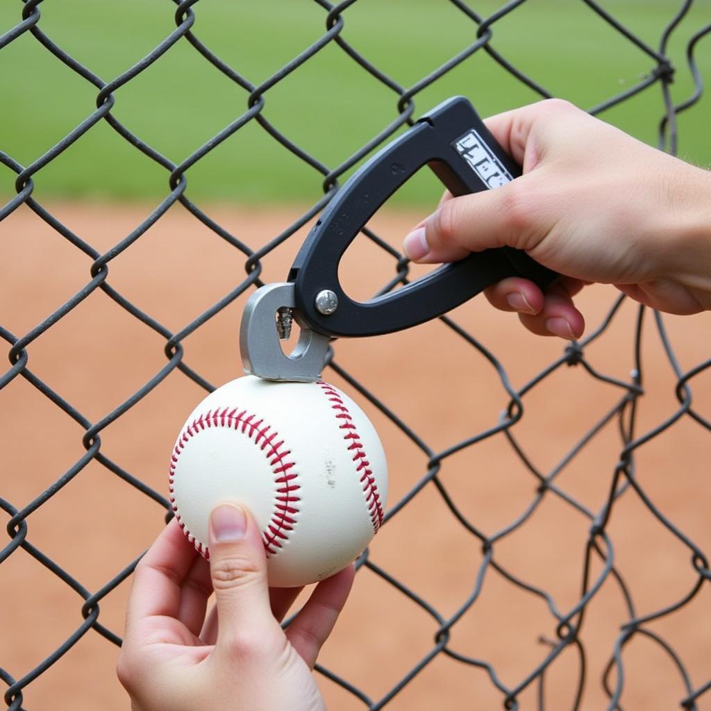 Handheld Baseball Pick Up Tool Being Used