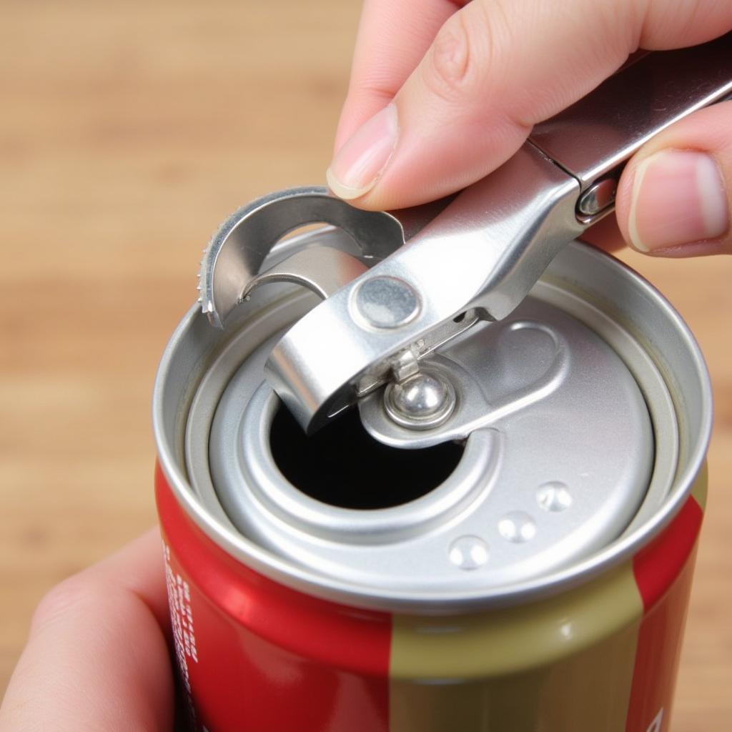 Handheld Can Opener Opening a Soda Can