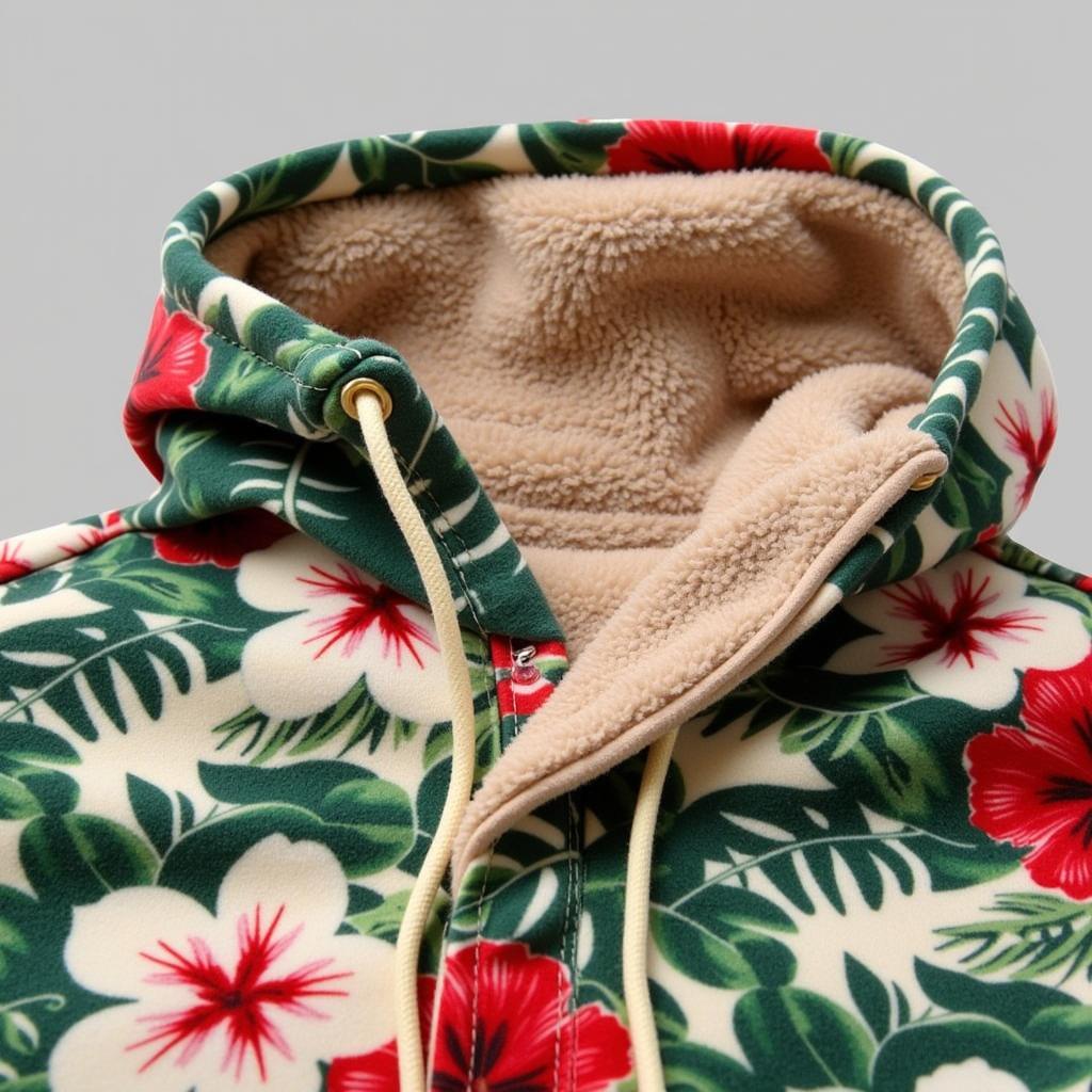 Close-up of a Hawaiian Fleece Hoodie Showing its Soft Texture and Vibrant Print