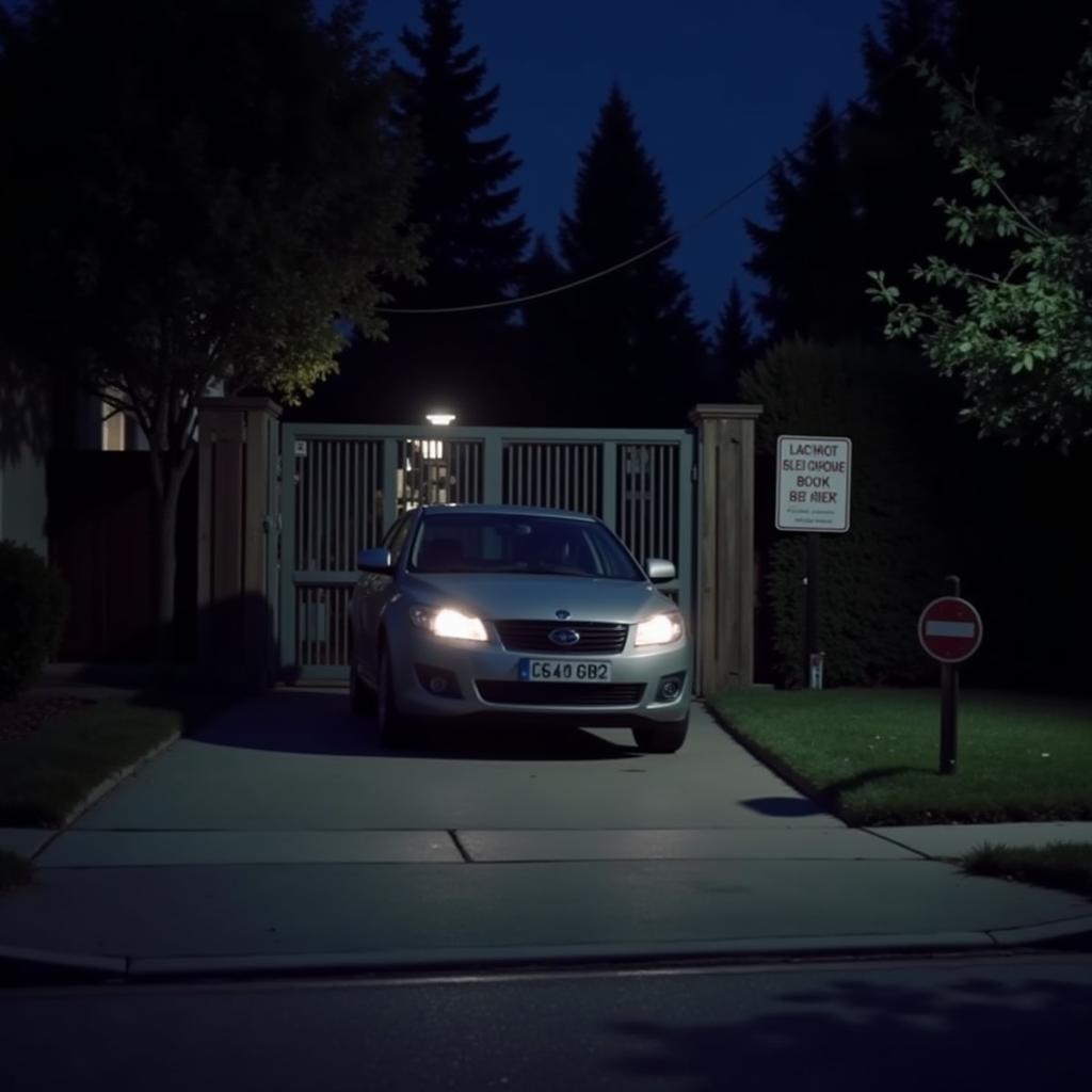 Car Blocking a Hidden Driveway at Night