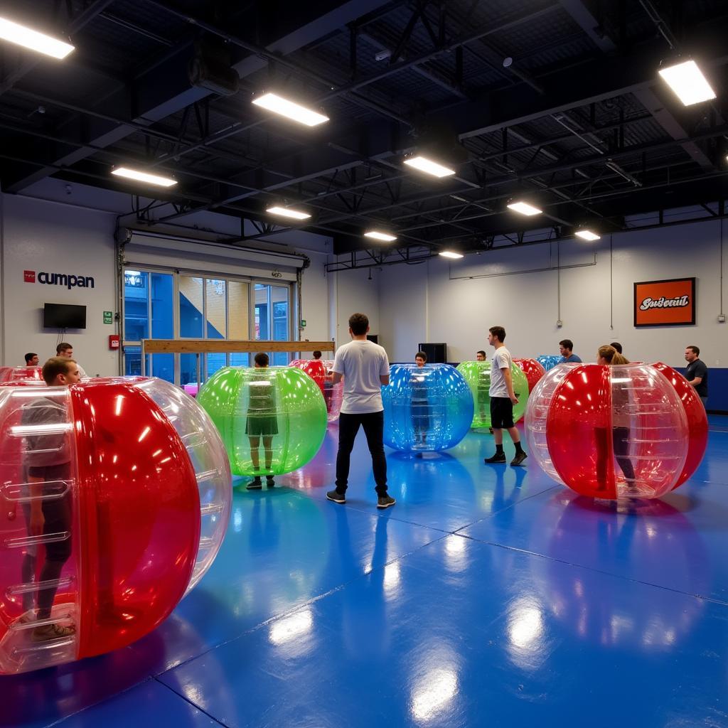 Players enjoying bubble ball inside an indoor arena in Houston.