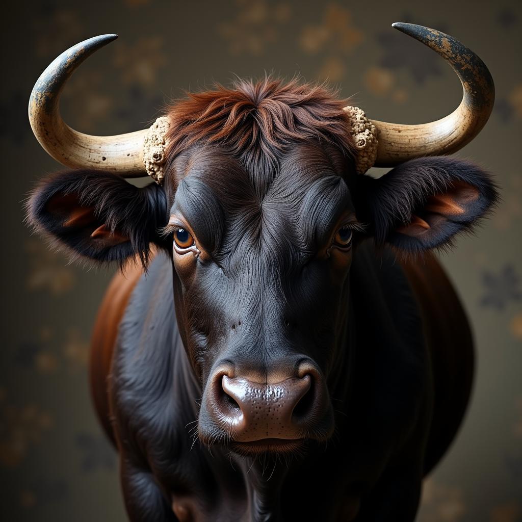 Close-up view of impressive bull horns