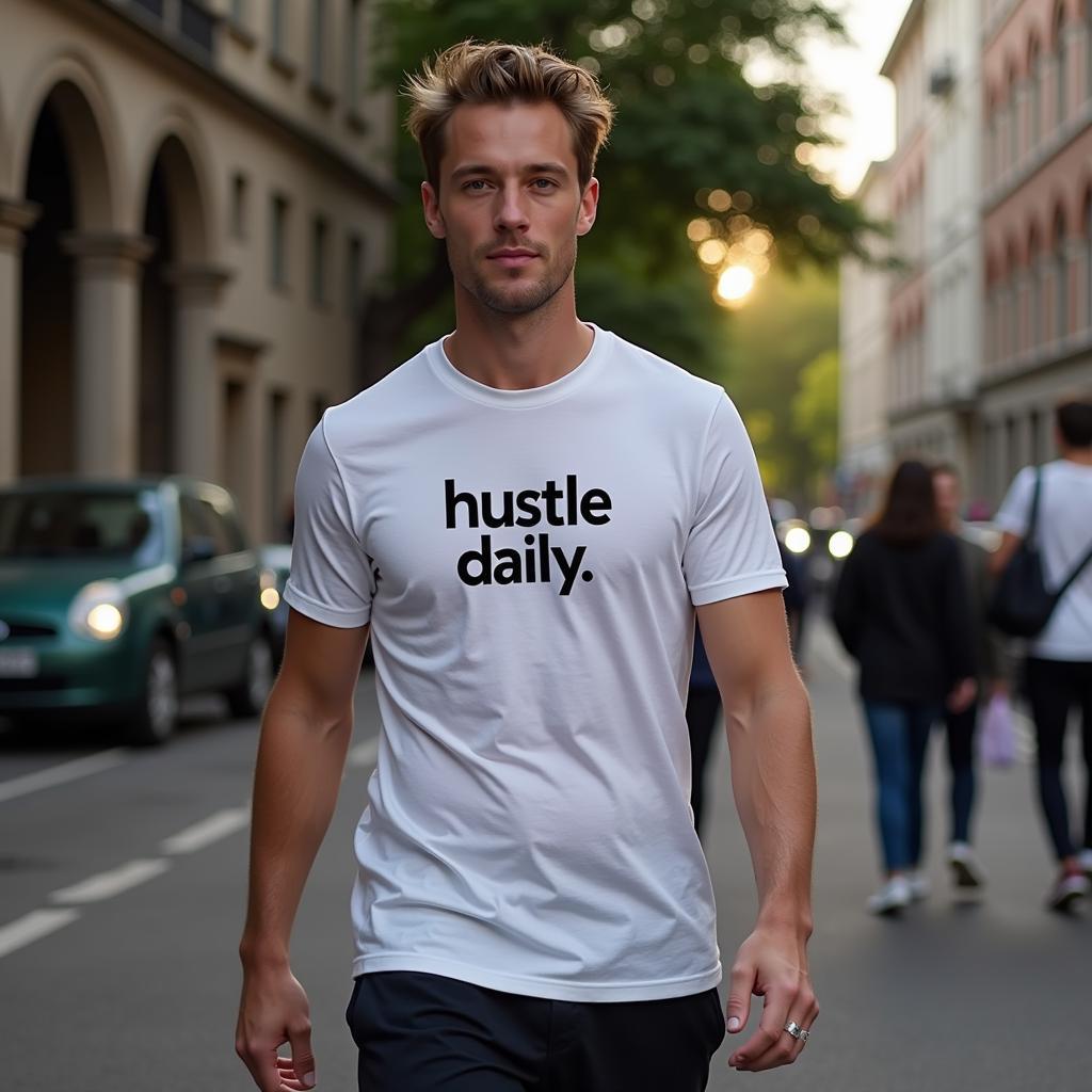 Frenkie de Jong wearing a Hustle Daily T-Shirt for everyday inspiration