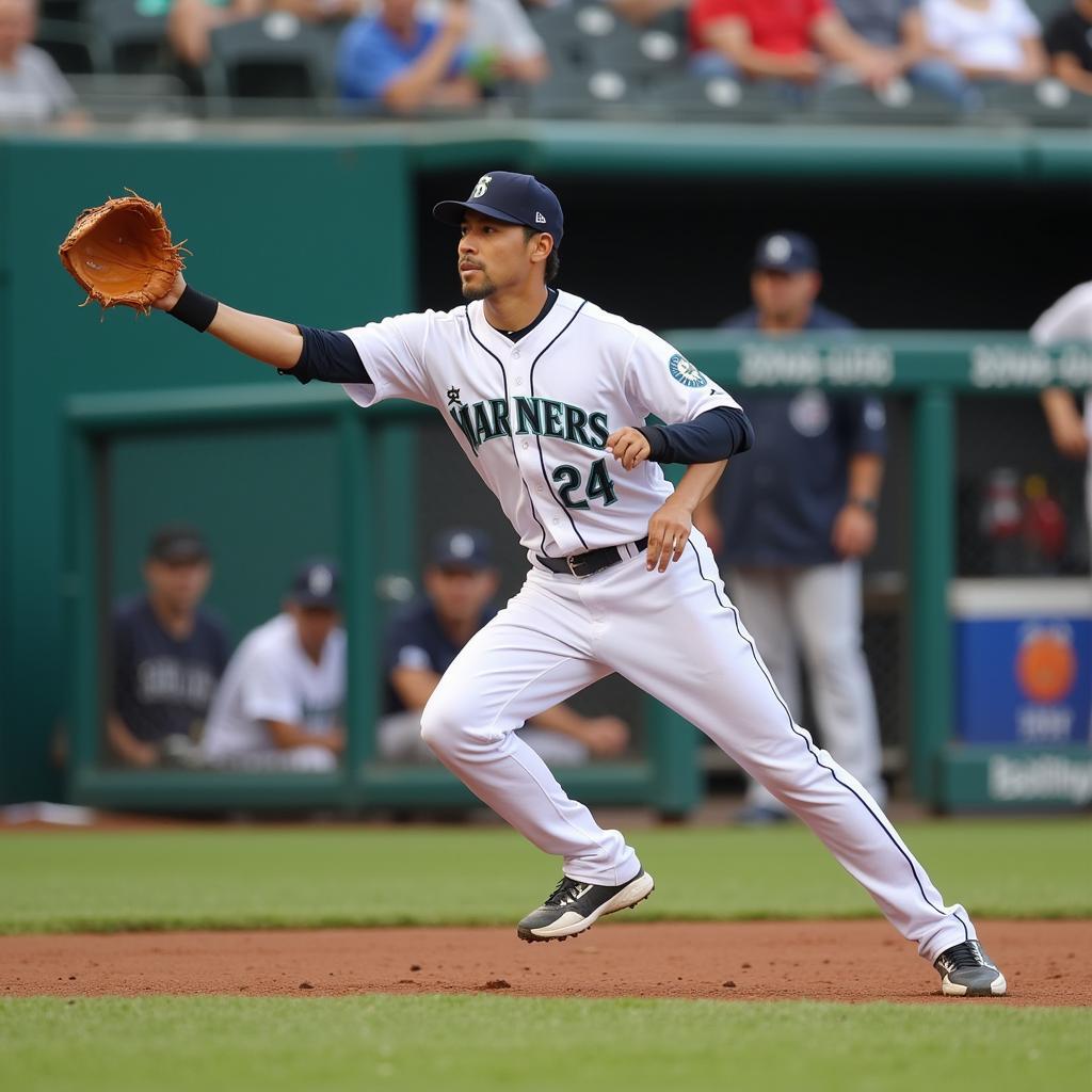 Ichiro Suzuki making a play at Safeco Field in his Mariners jersey