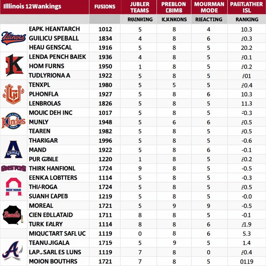 Illinois 12U Baseball Ranking Chart