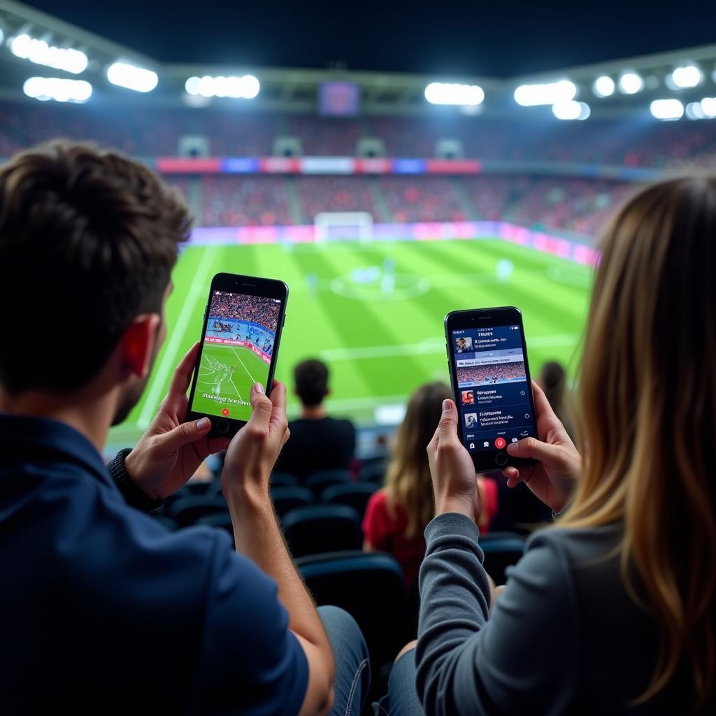 Fans interacting with inplay TV features during a live game.