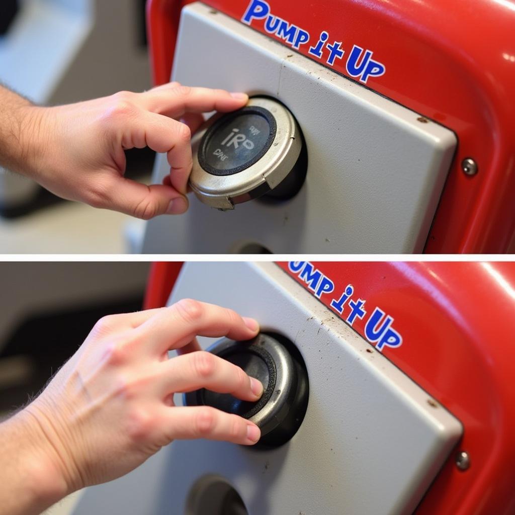 Inspecting the Pads of a Pump It Up Machine