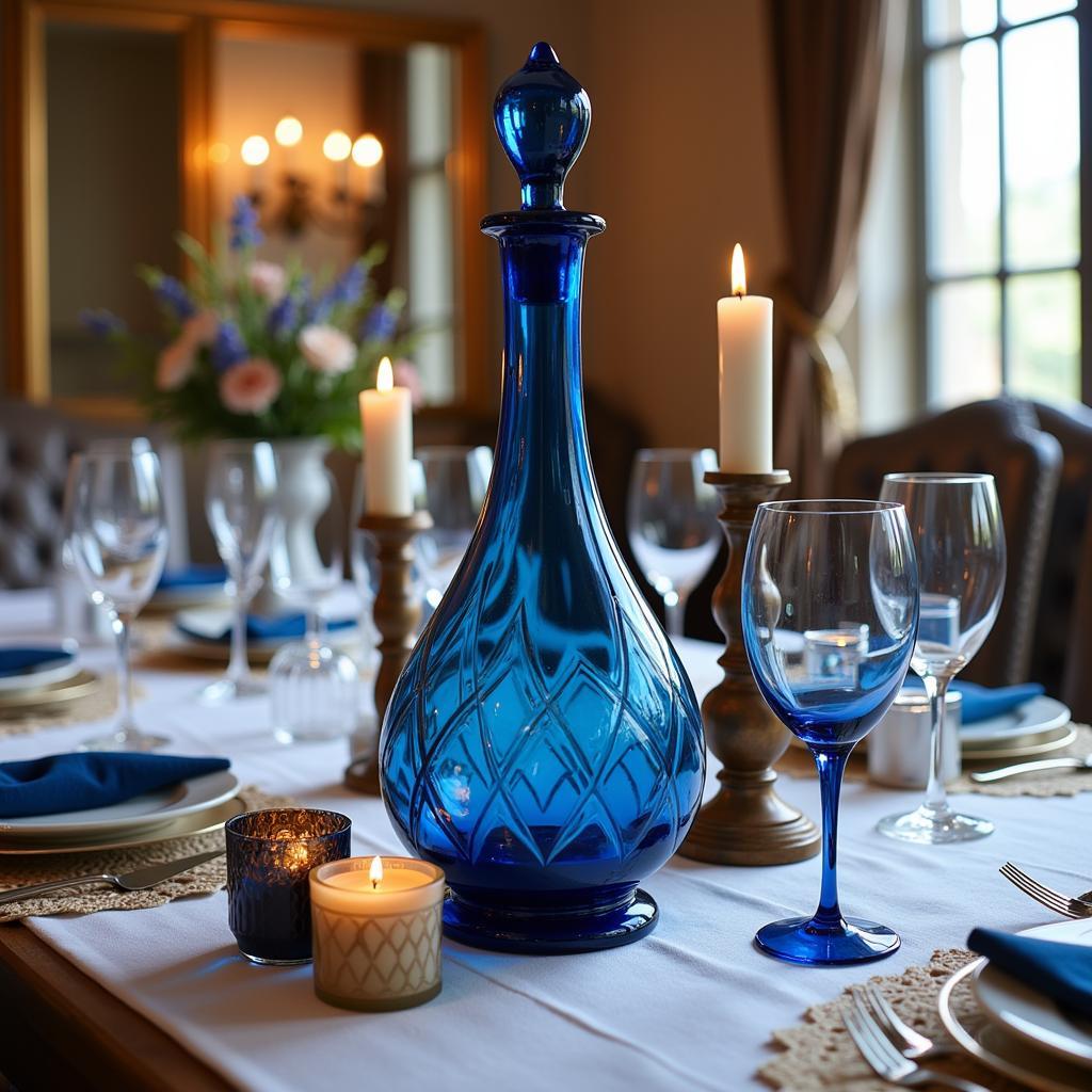 Italian Blue Glass Decanter Display