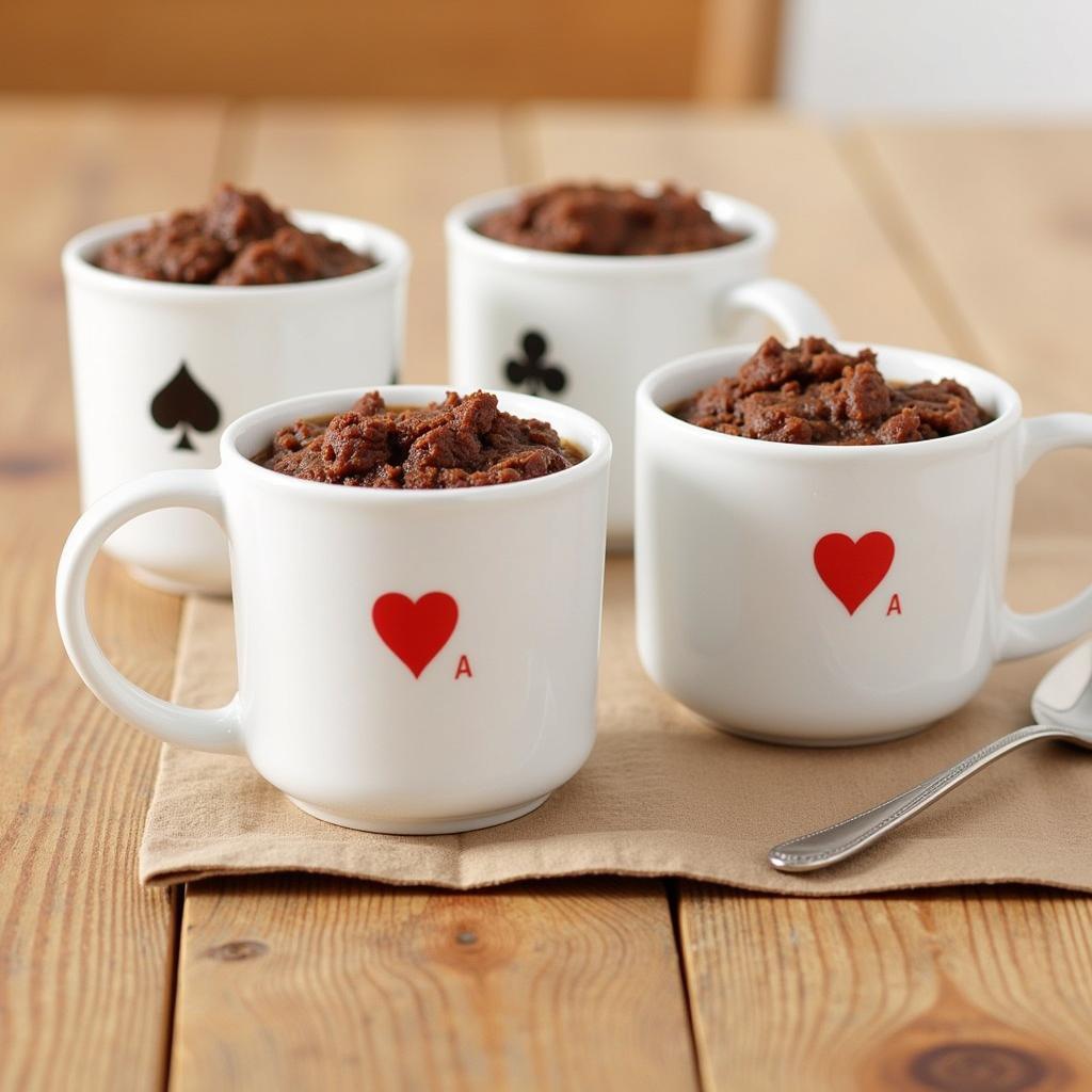 Italian playing cards espresso cups are used to serve a delicious dessert, showcasing their versatility beyond coffee.