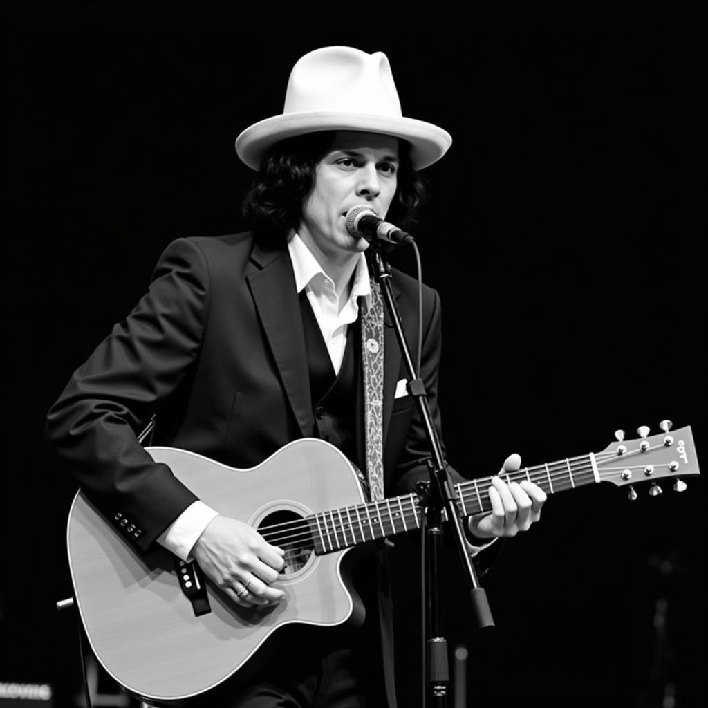 Jack White wearing a white hat