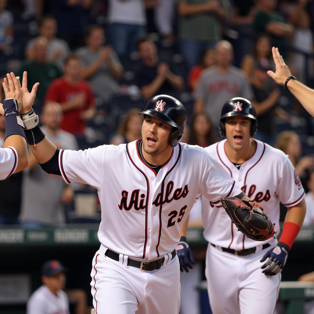 Jackson Murphy celebrating a home run with his teammates