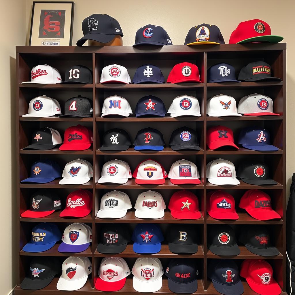 Displaying a Collection of Japanese Baseball League Caps